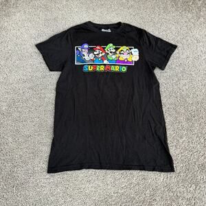 Super Mario Shirt Mens Small Black Wario Waluigi Luigi Cast Nintendo Casual